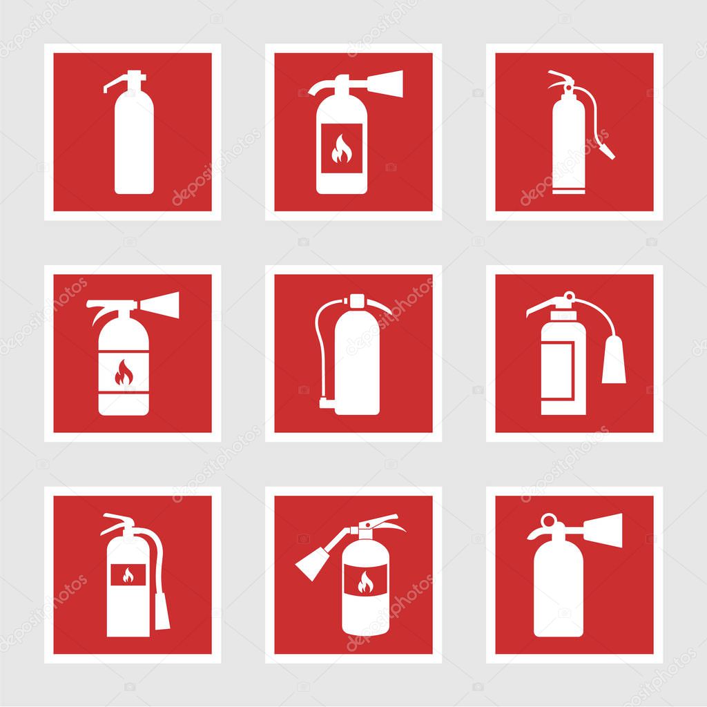 fire extinguisher icons and signs, vector illustration