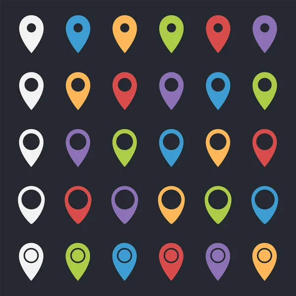 Set of map pointers, colorful pin icons, location markers — Stock Vector