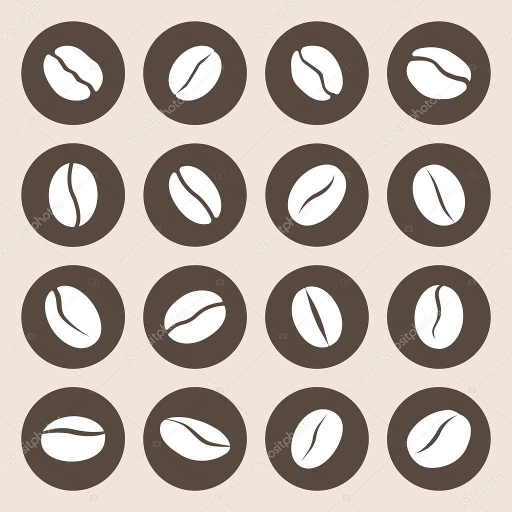 coffee beans flat icon set, caffeine symbol