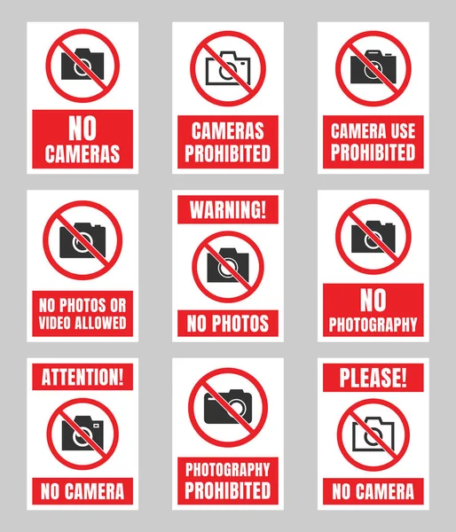 Nenhum sinal da foto, fotografia tabuleta proibida, nenhuma câmera —  Vetores de Stock