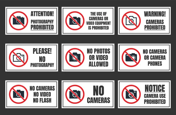 No camera use sign, photo forbidden signboard, no photography — стоковый вектор