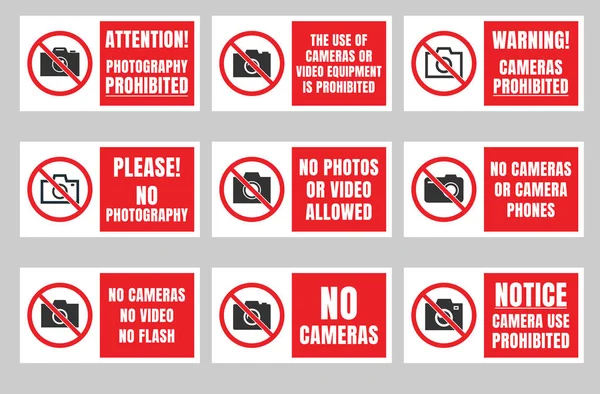 Nenhum sinal de fotografia, símbolo proibido da câmera, nenhuma placa de foto —  Vetores de Stock