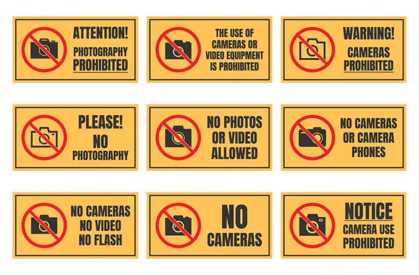 Inga tecken på foto, fotografering förbjudet skylt, ingen kamera — Stock vektor