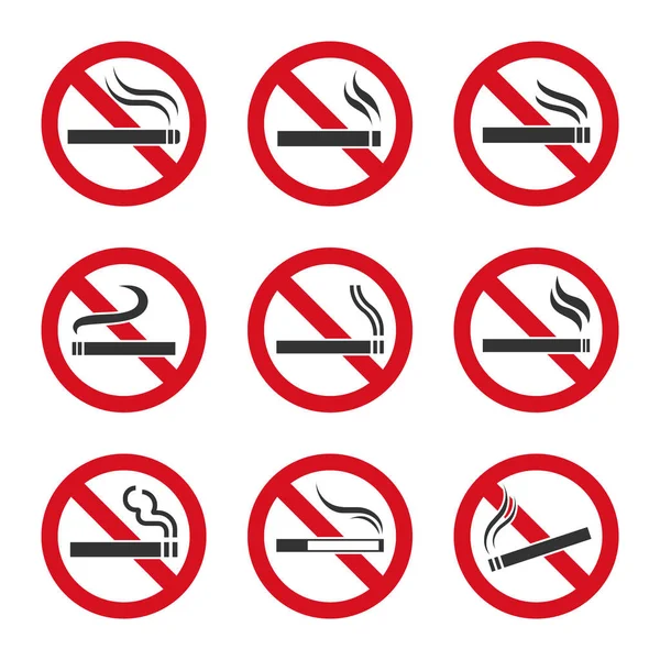 Ensemble d'icônes non-fumeurs, le tabagisme est interdit — Image vectorielle