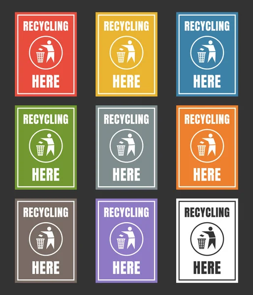 Gospodarowania odpadami etykiety ustawić, Segregacja odpadów przeznaczonych do recyklingu odpadów — Wektor stockowy