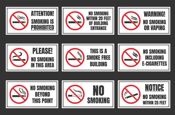 Geen rookvrije uithangbord ingesteld, roken is verboden — Stockvector