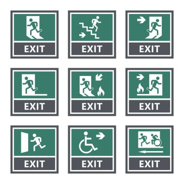 Çıkış kapısı işareti hazır, acil çıkış etiketi.