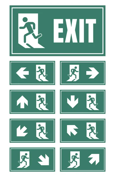 Señal de salida de la puerta, etiqueta de salida de incendios de emergencia — Vector de stock