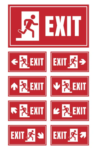 Señal de salida de incendios de emergencia, etiqueta de la puerta de salida — Vector de stock