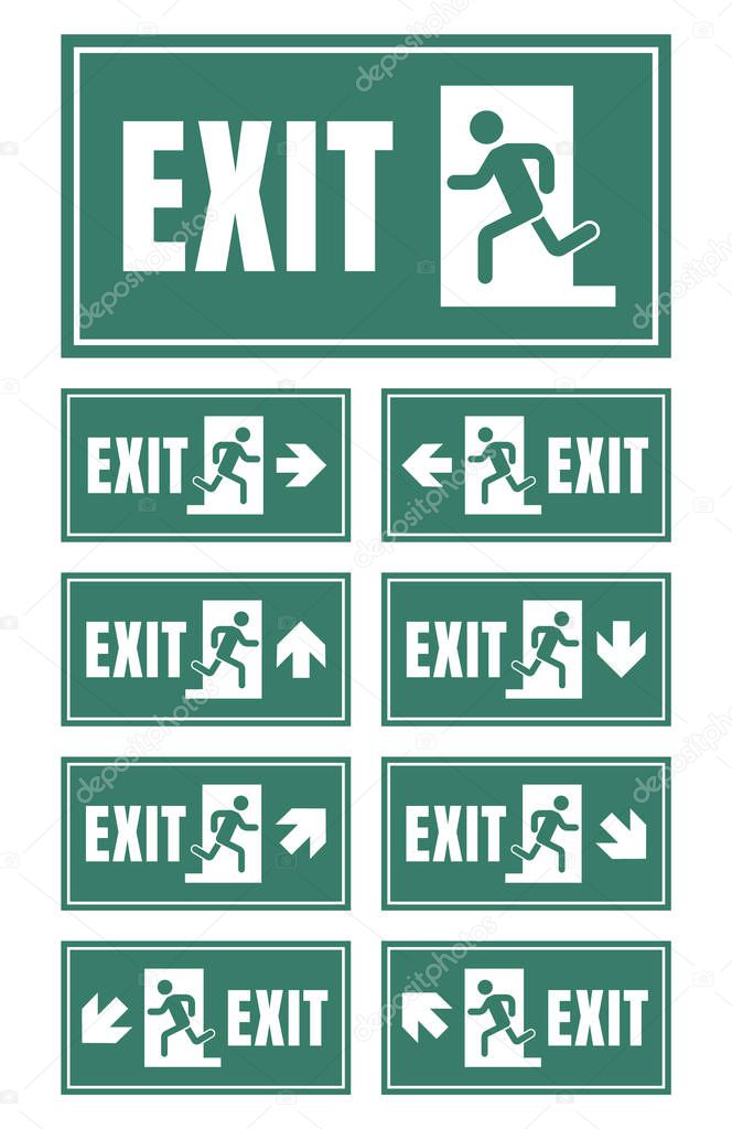 exit door sign set, emergency fire exit label