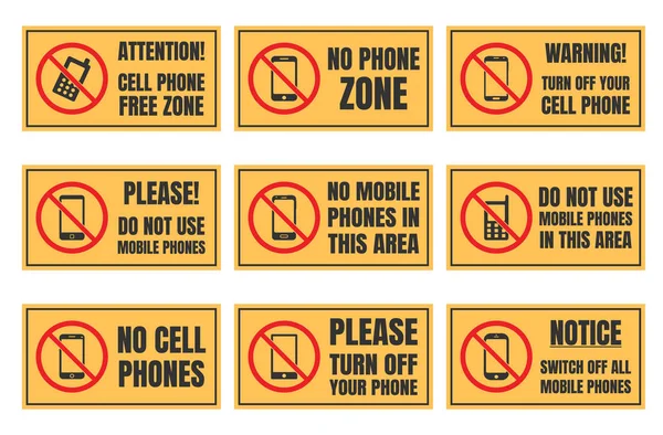 Kein Handyschild, Mobiltelefon verboten — Stockvektor