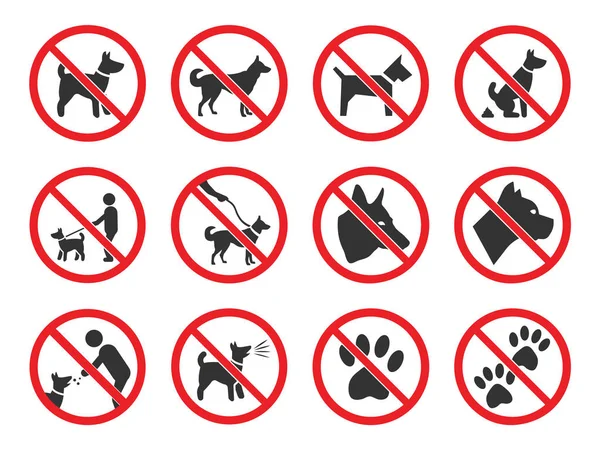 Geen honden ondertekent, hond verbod icons set — Stockvector