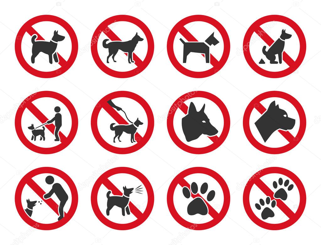 No dogs allowed, dog prohibition sign set