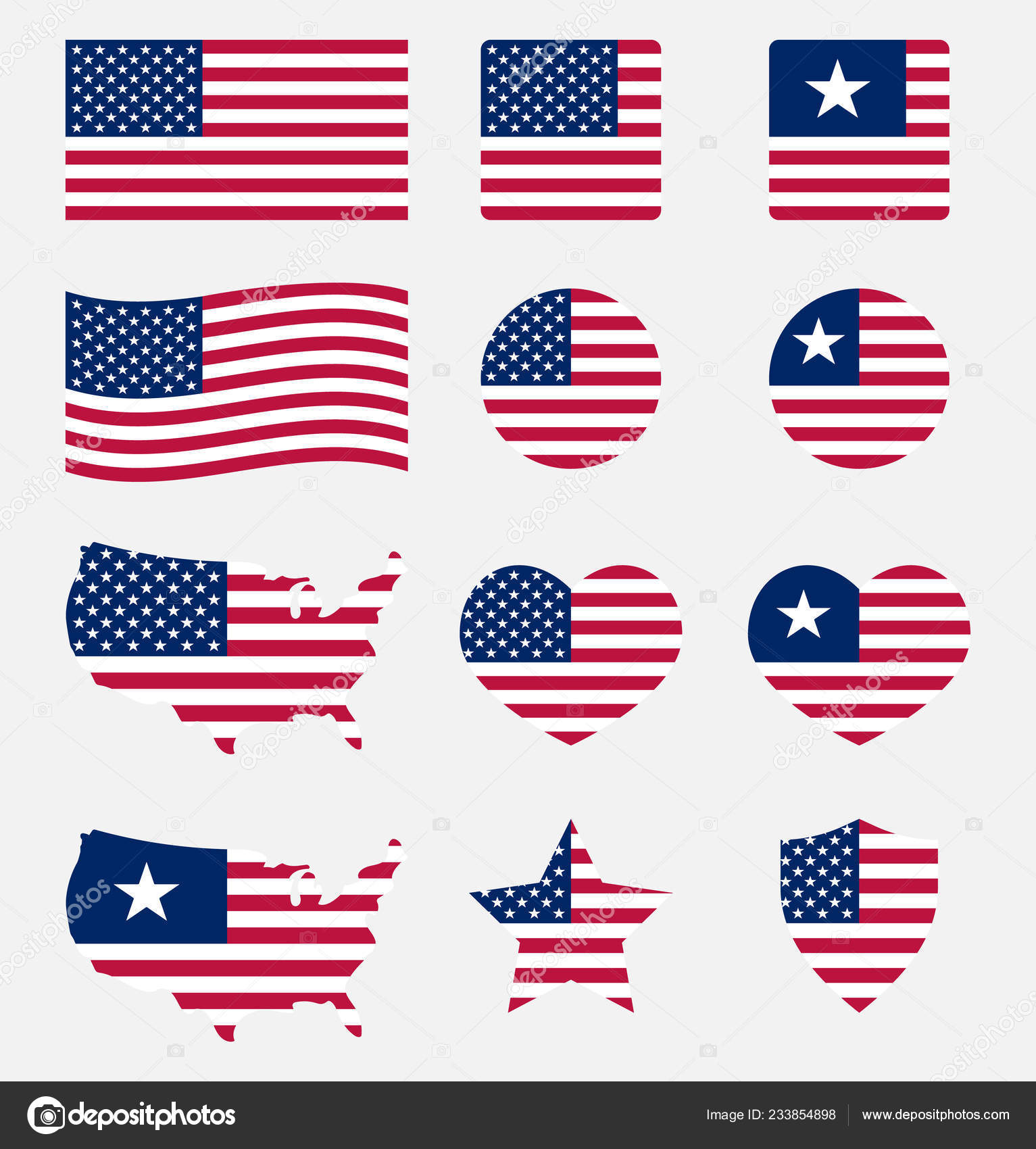 EUA conjunto de símbolos de bandeira, Estados Unidos da América ícones de bandeira  nacional vetor(es) de stock de ©extracoin 233854898