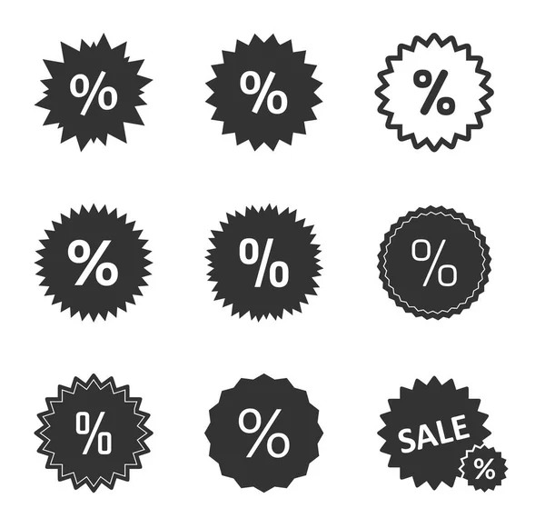 Conjunto de etiquetas de descuento, iconos de venta con signo de porcentaje — Vector de stock