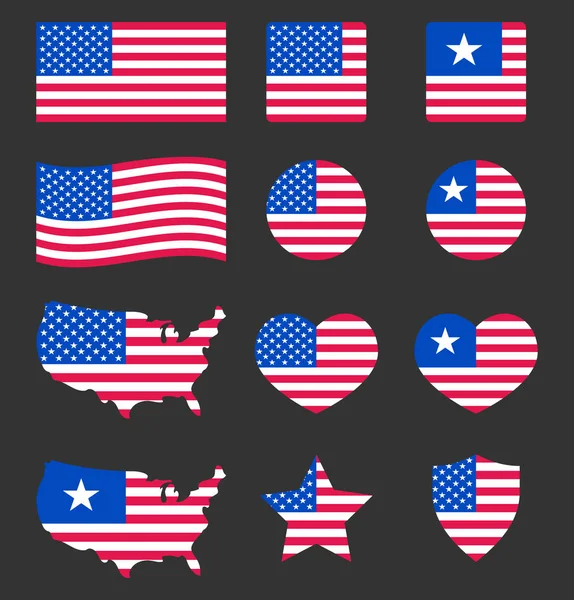 Usa conjunto de iconos de bandera, símbolo nacional de los Estados Unidos de América — Vector de stock