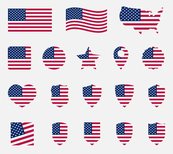 Etats-Unis ensemble d'icônes drapeau, symbole national des États-Unis d'Amérique — Image vectorielle