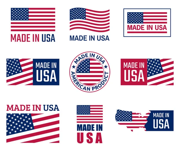 Made in the usa ensemble d'étiquettes, emblème du produit américain — Image vectorielle