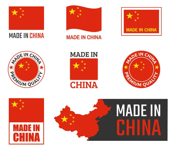Ensemble d'étiquettes fabriqué en Chine, emblème du produit chinois — Image vectorielle