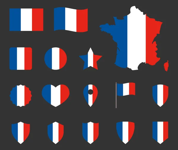 프랑스 국기 세트, 프랑스 국기 아이콘 — 스톡 벡터