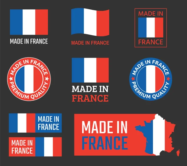 Κατασκευασμένο στη Γαλλία εικονίδιο σύνολο, γαλλική ετικέτες προϊόντων — Διανυσματικό Αρχείο