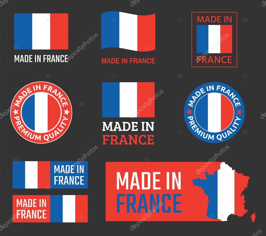 Made in France labels set, French product emblem