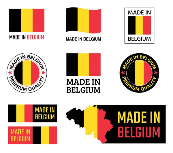 Set d'étiquettes made in Belgium, emblème du produit belge — Image vectorielle