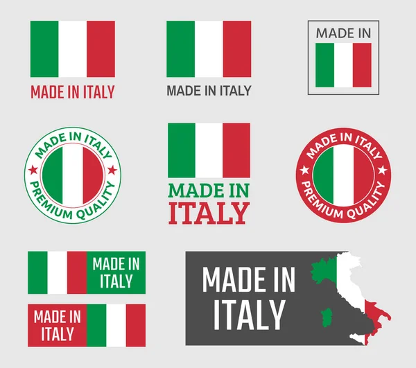 Gemaakt in Italië etiketten set, Italiaans product embleem — Stockvector