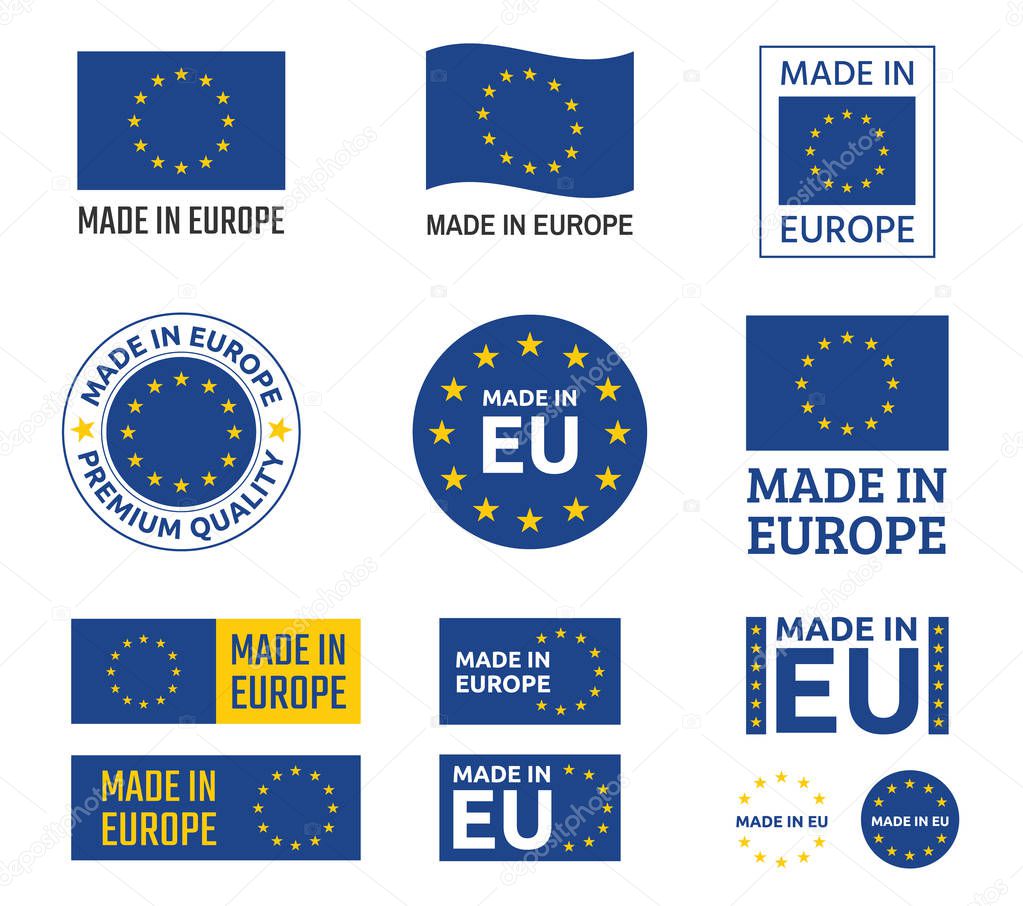 made in Europe labels set, European Union product emblem