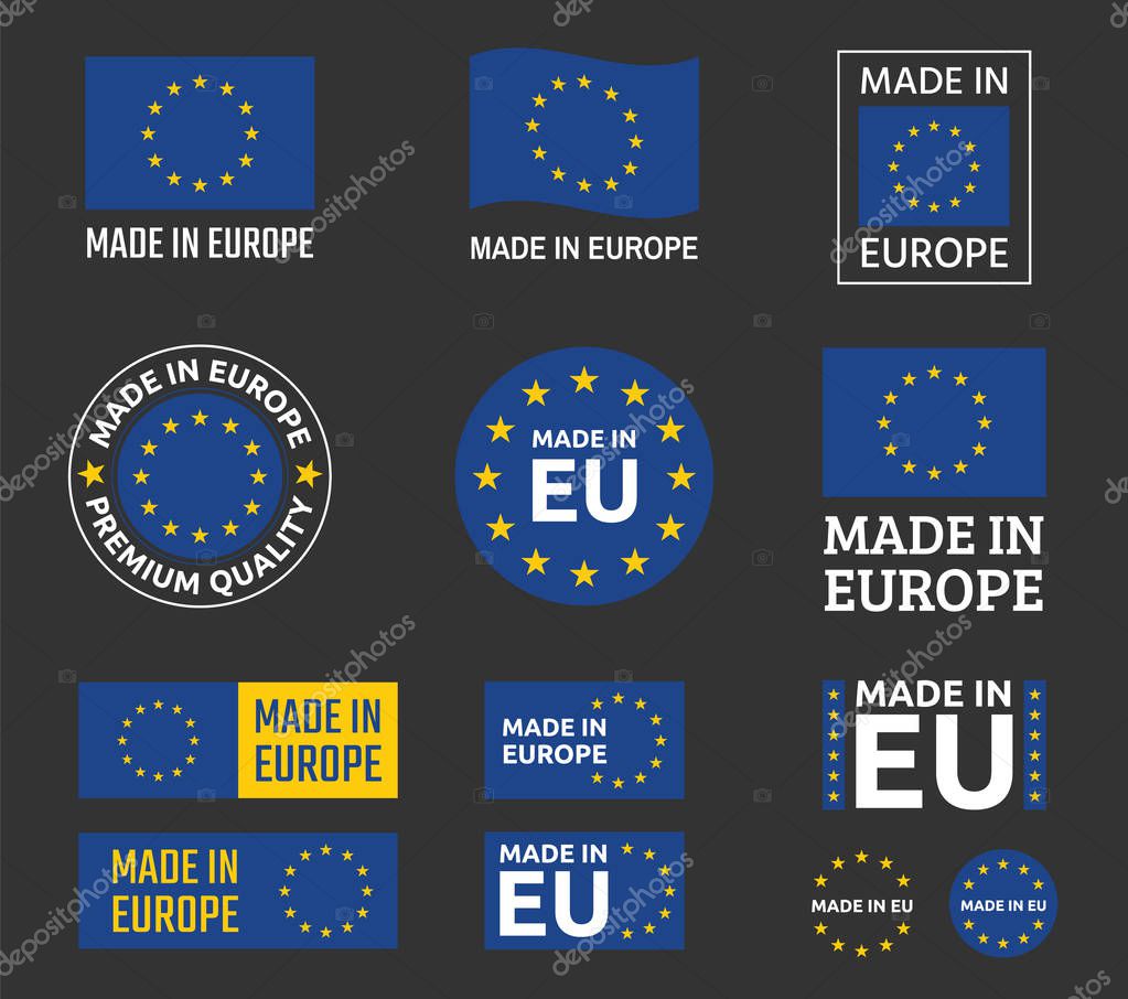 Made in Europe labels set, European Union product emblem