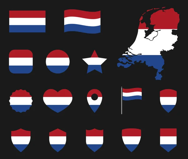 Ensemble d'icônes du drapeau néerlandais, symbole du drapeau néerlandais — Image vectorielle