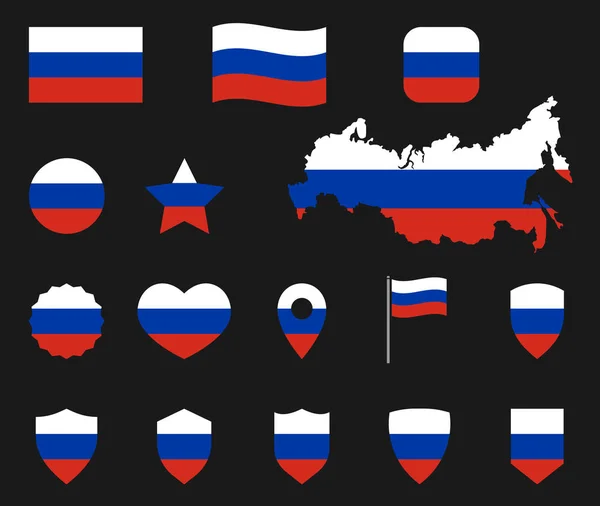 Conjunto de iconos de bandera de Rusia, símbolos de bandera rusa — Archivo Imágenes Vectoriales