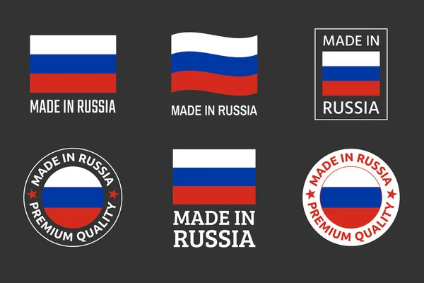 Hecho en Rusia etiquetas conjunto, emblema del producto ruso — Archivo Imágenes Vectoriales