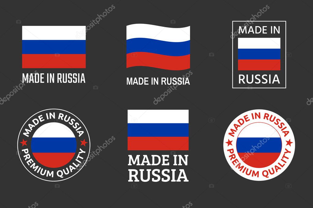 Made in Russia icon set, Russian product labels