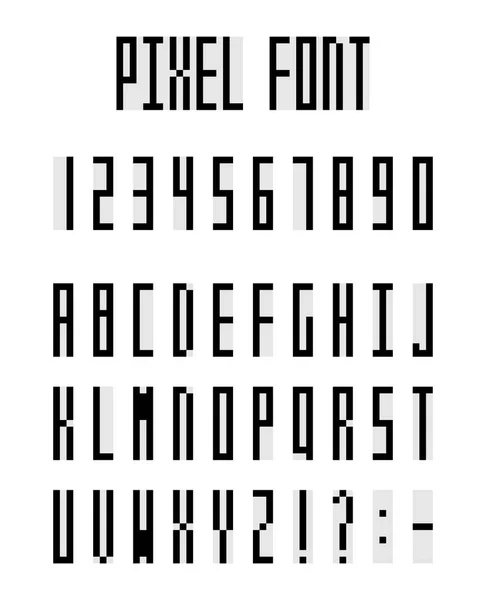 픽셀 알파벳 문자와 숫자, pixeled 글꼴 — 스톡 벡터
