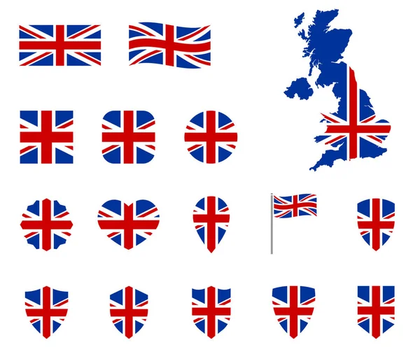 Conjunto de iconos de bandera del Reino Unido, símbolo nacional de Gran Bretaña - Union Jack, iconos del Reino Unido — Vector de stock