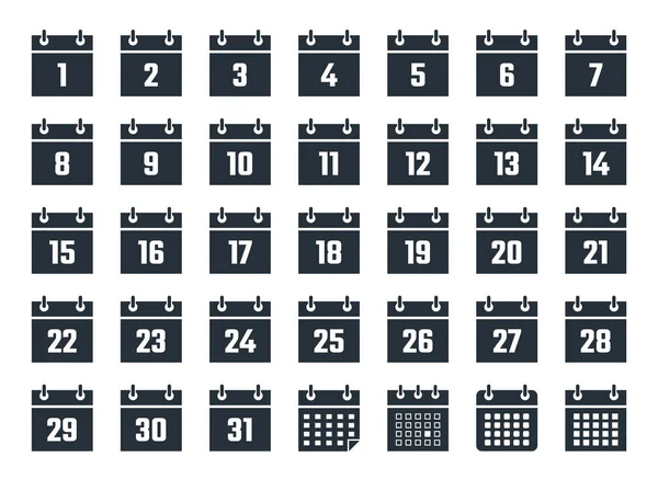 Calendar icons set with dates from 1 to 31 — Stock Vector