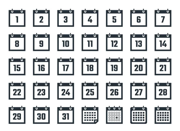 Set of calendar icons with dates from 1 to 31 — Stock Vector