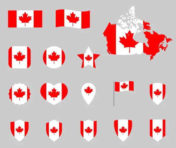 Canada flag icons set, Canadian flag symbols — Stock Vector