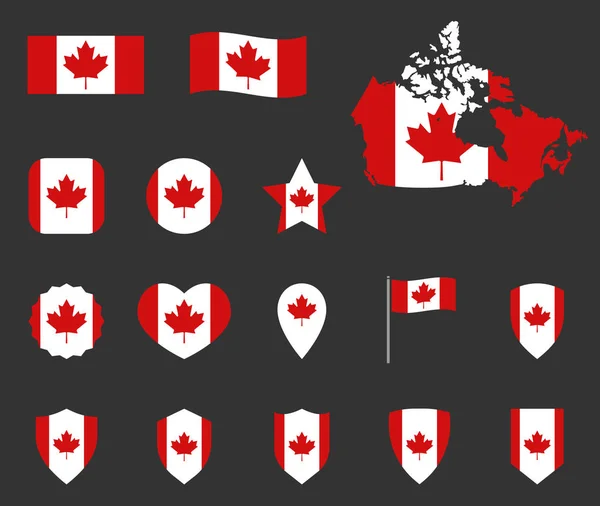 Canada vlag symbolen set, Canadese nationale vlag pictogrammen — Stockvector