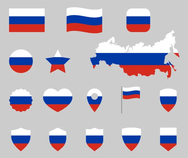 Russia set di simboli della bandiera, icone della bandiera nazionale russa — Vettoriale Stock