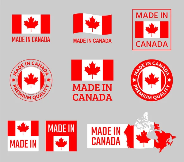 Γίνεται στον Καναδά, καναδική προϊόντος εμβλήματα σετ — Διανυσματικό Αρχείο