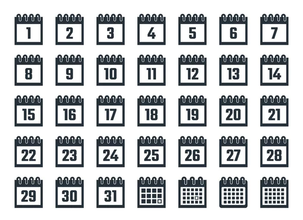 Uppsättning kalenderikoner med datum från 1 till 31 — Stock vektor