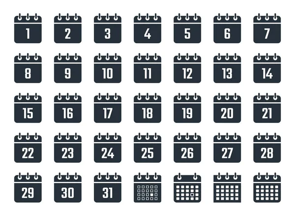 Calendar icons with dates from 1 to 31, vector illustration — Stock Vector