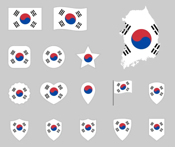 Flagge von Südkorea gesetzt, Symbole der Nationalflagge von Südkorea — Stockvektor