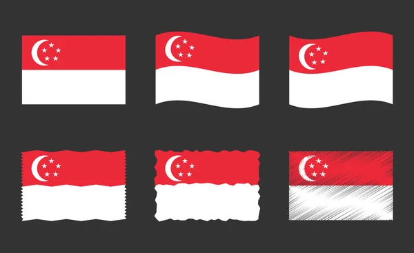 Set gambar vektor bendera Singapura, warna resmi Republik Singapura - Stok Vektor