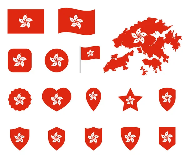 Ensemble d'icônes du drapeau de Hong Kong, symboles du drapeau de Hong Kong — Image vectorielle
