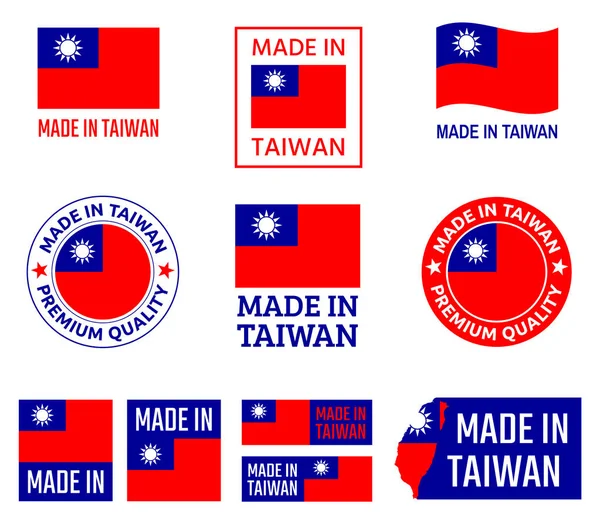 Made in Taiwan icon set, Republic of China product labels — Stock Vector