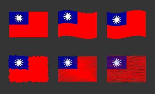 Conjunto de ilustrações vetoriais de bandeira de Taiwan, cores oficiais da bandeira da República da China — Vetor de Stock