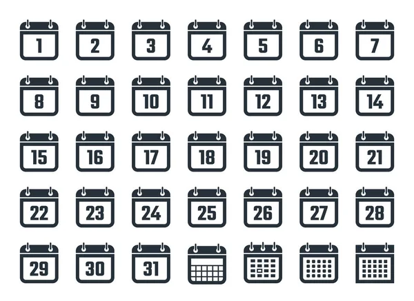 Set of calendar icons with dates from 1 to 31 — Stock Vector